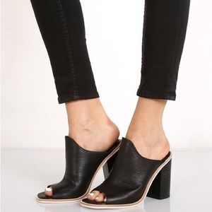 Sol Sana Black Heeled Mules with White Trim, Size 7.5